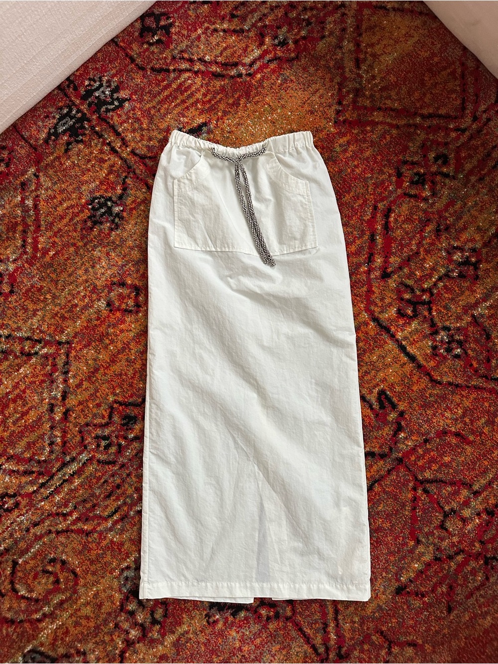Classic White Drawstring Midi Skirt